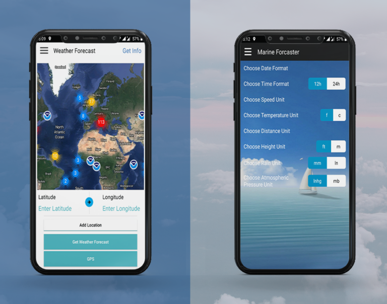 Marine forecast different pages on Mobiles screen