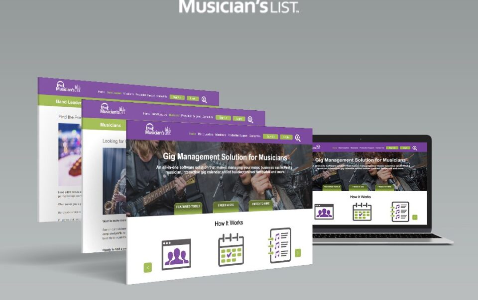 Musician List pro Home page with other pages